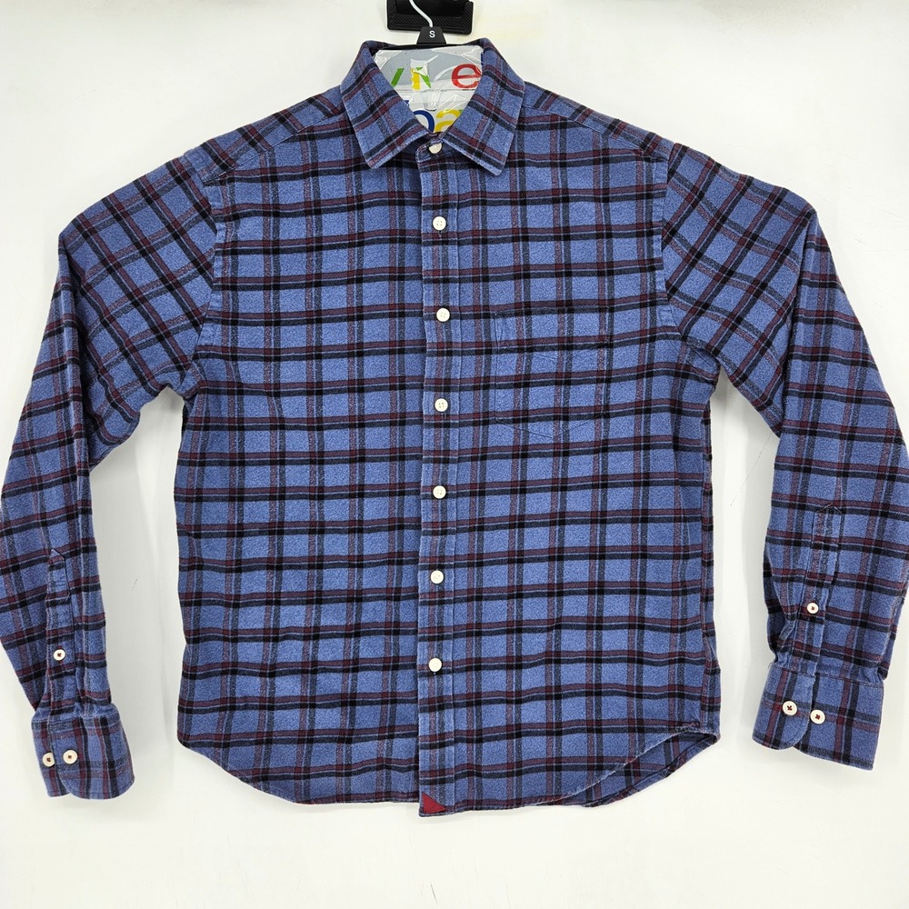 Untuckit Shirt Mens‎ Small Button Up Casual Blue Plaid Long Sleeve Preppy